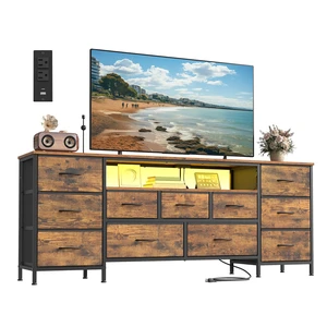 TV Stand for TVs Up to 70 Inches, 11 Fabric Drawers, 2 Shelves | Dresser for Bedroom, Living Room, Chest of Drawers, Modern, Rustic Brown, BELLAH Collection ULGS043K101S TV Stand for TVs Up to 70 Inches, 11 Fabric Drawers, 2 Shelves | Dresser for Bedroom, Living Room, Chest of Drawers, Modern, Rustic Brown, BELLAH Collection ULGS043K101S