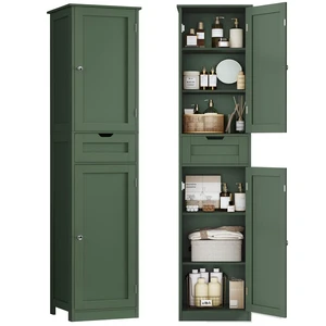 Tall Bathroom Cabinet with 2 Doors & 1 Drawer, Narrow Bathroom Storage Cabinet with Adjustable Shelves, for Living Room, Entryway, Kitchen, Forest Green Tall Bathroom Cabinet with 2 Doors & 1 Drawer, Narrow Bathroom Storage Cabinet with Adjustable Shelves, for Living Room, Entryway, Kitchen, Forest Green
