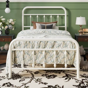 Twin Metal Bed Frame with Victorian Iron-Art Headboard, Cream | Victorian Iron-Art Headboard and Footboard, Easy Assembly, Under Bed Storage, No Box Spring Required Twin Metal Bed Frame with Victorian Iron-Art Headboard, Cream | Victorian Iron-Art Headboard and Footboard, Easy Assembly, Under Bed Storage, No Box Spring Required