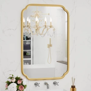 Gold Bathroom Vanity Mirror for Wall 24" x 36" Modern Rounded Rectangle Mirror with Metal Framed Mirrors for Over Sink Wall Decorative (Horizontal/Vertical) Gold Bathroom Vanity Mirror for Wall 24" x 36" Modern Rounded Rectangle Mirror with Metal Framed Mirrors for Over Sink Wall Decorative (Horizontal/Vertical)