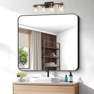 36x40 inch Bathroom Mirror,Black Rectangle Mirror,Wall Mounted Bathroom Frame Vanity Mirror with Round Corner for Bedroom Living Room,Entryway Hangs Horizontal or Vertical 36x40 inch Bathroom Mirror,Black Rectangle Mirror,Wall Mounted Bathroom Frame Vanity Mirror with Round Corner for Bedroom Living Room,Entryway Hangs Horizontal or Vertical