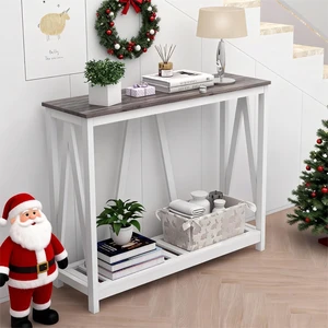 Entryway Table, 39" Farmhouse Console Table with Shelf Narrow Foyer Table | | 2-Tier Open Shelf,V-Shape Anti-Tip Legs,Slim Narrow Design,Sofa Table Use,Two-Tone Finish,30-Min Easy Assembly,Oak Grey Entryway Table, 39" Farmhouse Console Table with Shelf Narrow Foyer Table | | 2-Tier Open Shelf,V-Shape Anti-Tip Legs,Slim Narrow Design,Sofa Table Use,Two-Tone Finish,30-Min Easy Assembly,Oak Grey