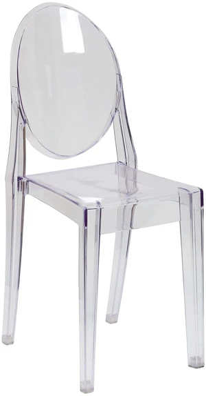 Cheryl Indoor/Outdoor Ghost Accent and Dining Chair with Contoured Seat, Stackable Transparent Restaurant Chair, Transparent Crystal Cheryl Indoor/Outdoor Ghost Accent and Dining Chair with Contoured Seat, Stackable Transparent Restaurant Chair, Transparent Crystal