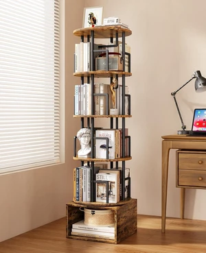 5 Tier 360°Rotating Bookshelf with Extra Storage Cabinet, Brown | 5 Tier 360° Rotating Bookshelf,Extra Storage Cabinet,Floor Standing Bookcase,Narrow Book Shelf for Bedroom Living Room 5 Tier 360°Rotating Bookshelf with Extra Storage Cabinet, Brown | 5 Tier 360° Rotating Bookshelf,Extra Storage Cabinet,Floor Standing Bookcase,Narrow Book Shelf for Bedroom Living Room