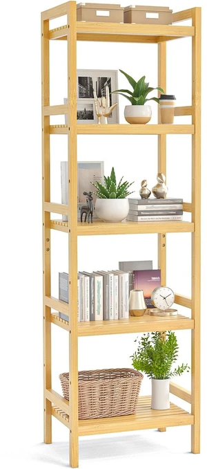 5-Tier Bamboo Shelf, 56H Adjustable Narrow Bookshelf and Bookcase | Freestanding Wood Book Shelf, Bathroom Shelves, Plant Stand, Kitchen Rack Organizer, Space Saving, Easy to Assemble 5-Tier Bamboo Shelf, 56H Adjustable Narrow Bookshelf and Bookcase | Freestanding Wood Book Shelf, Bathroom Shelves, Plant Stand, Kitchen Rack Organizer, Space Saving, Easy to Assemble