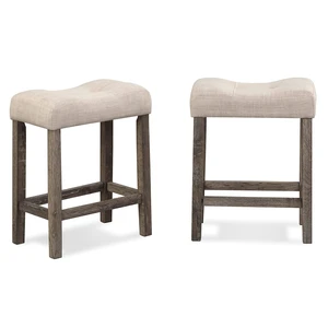 Sora Button Tufted Counter Height Saddle Stools, Set of 2, Taupe Sora Button Tufted Counter Height Saddle Stools, Set of 2, Taupe