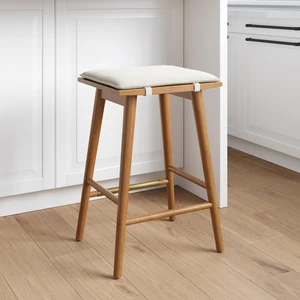 Barker Counter Height Solid Wood Barstool with Upholstered Cushion, Backless Island Stool with Rubberwood Legs and Natural Textured Linen Upholstery for Kitchen, Brown/White Barker Counter Height Solid Wood Barstool with Upholstered Cushion, Backless Island Stool with Rubberwood Legs and Natural Textured Linen Upholstery for Kitchen, Brown/White