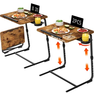 TV Trays Set of 2 - Folding TV Tray Adjustable Dinner Trays for Eating On Couch Wooden Tables Mate Stand Foldable Rustic Desk with Cup Holder Portable TV Trays Set of 2 - Folding TV Tray Adjustable Dinner Trays for Eating On Couch Wooden Tables Mate Stand Foldable Rustic Desk with Cup Holder Portable