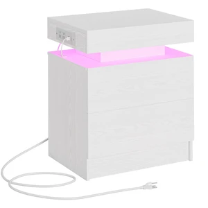 Nightstand with Charging Station LED Light and 2 Drawers White | bedside table,end table,white wood grain,small spaces,for bedroom,livingroom Nightstand with Charging Station LED Light and 2 Drawers White | bedside table,end table,white wood grain,small spaces,for bedroom,livingroom
