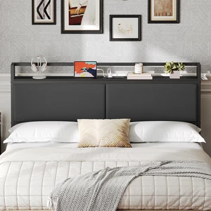 Queen Headboard Only with Storage, Upholstered Head Board with Charging Station, Height Adjustable, Sturdy and Stable, Vintage Style, Black Queen Headboard Only with Storage, Upholstered Head Board with Charging Station, Height Adjustable, Sturdy and Stable, Vintage Style, Black