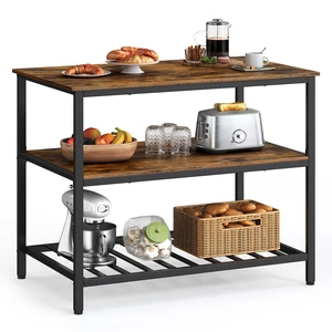 Kitchen Island with 3 Shelves, Storage Cabinet, Steel Structure | Kitchen Shelf with Large Wooden Worktop, 39.4 Inches Width, Rustic Brown and Matte Black, BARNET Collection UKKI005B01 Kitchen Island with 3 Shelves, Storage Cabinet, Steel Structure | Kitchen Shelf with Large Wooden Worktop, 39.4 Inches Width, Rustic Brown and Matte Black, BARNET Collection UKKI005B01