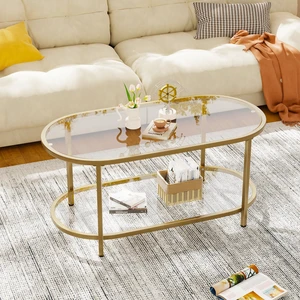Coffee Table Gold Oval Glass Table for Living Room,2 Tiers Oval Center Table with Sturdy Metal Frame, Modern Tempered Glass Tables for Bedroom Living Room Home Office Coffee Table Gold Oval Glass Table for Living Room,2 Tiers Oval Center Table with Sturdy Metal Frame, Modern Tempered Glass Tables for Bedroom Living Room Home Office