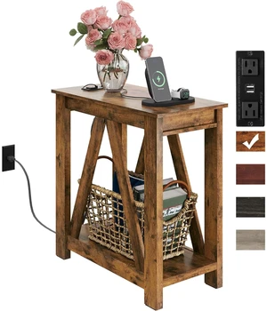 Farmhouse End Tables Living Room, Narrow Side Table with Charging Station, Slim End Table, Side Table for Bedroom, Small Spaces, 2 USB and 2 Power Outlets, 11.8" D x 23.6" W x 23.74" H Farmhouse End Tables Living Room, Narrow Side Table with Charging Station, Slim End Table, Side Table for Bedroom, Small Spaces, 2 USB and 2 Power Outlets, 11.8" D x 23.6" W x 23.74" H