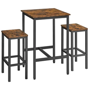 Bar Table and Chairs Set, Square Table with 2 Stools, Dining Pub Set for 2, Space Saving for Kitchen Breakfast, Living Room, Party Room, Rustic Brown and Ink Black Bar Table and Chairs Set, Square Table with 2 Stools, Dining Pub Set for 2, Space Saving for Kitchen Breakfast, Living Room, Party Room, Rustic Brown and Ink Black