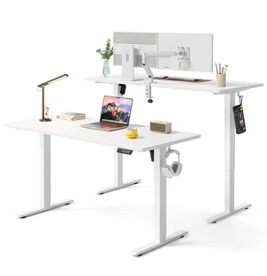 Standing Desk, 55 × 24 Inches Electric Height Adjustable, Sit and Stand Up, Computer Office Desk with Splice Board, White Frame/White TOP Standing Desk, 55 × 24 Inches Electric Height Adjustable, Sit and Stand Up, Computer Office Desk with Splice Board, White Frame/White TOP