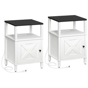 Set of 2 Farmhouse Nightstand with Charging Station, Night Stand End Table with USB Ports, Barn Door Bedside Table with Storage Cabinet, Modern Side Table for Bedroom, Small Space, Black Set of 2 Farmhouse Nightstand with Charging Station, Night Stand End Table with USB Ports, Barn Door Bedside Table with Storage Cabinet, Modern Side Table for Bedroom, Small Space, Black
