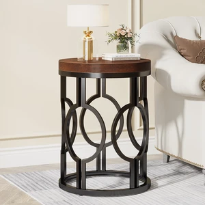 Round End Table, Industrial SideTable with Metal Hollow Frame, Small Bedside Table Nightstand for Living Room, Bedroom, Easy Assembly (Rustic Brown,1PC) Round End Table, Industrial SideTable with Metal Hollow Frame, Small Bedside Table Nightstand for Living Room, Bedroom, Easy Assembly (Rustic Brown,1PC)