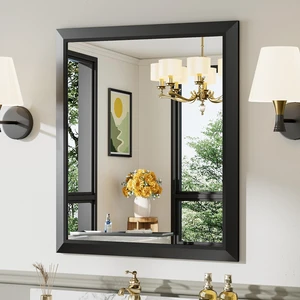 Black Metal Framed Bathroom Wall Mirror, 28x32 Inch | Anti-rust, HD tempered glass, for bathroom vanity, bedroom, living room, horizontal or vertical mount Black Metal Framed Bathroom Wall Mirror, 28x32 Inch | Anti-rust, HD tempered glass, for bathroom vanity, bedroom, living room, horizontal or vertical mount