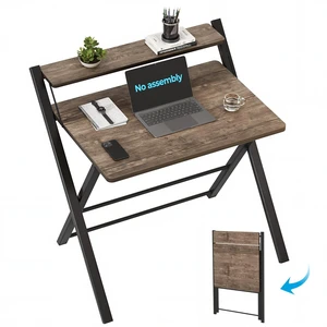 No Assembly Folding Desk, 2-Tier Compact Computer Desk with Shelf, 30 inch Space Saving Foldable Table for Home Office, Dorm or Apartment, Portable Collapsible Sturdy Laptop Desk, Brown No Assembly Folding Desk, 2-Tier Compact Computer Desk with Shelf, 30 inch Space Saving Foldable Table for Home Office, Dorm or Apartment, Portable Collapsible Sturdy Laptop Desk, Brown