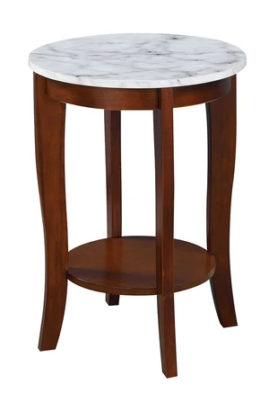 American Heritage Round End Table, White Faux Marble / Espresso American Heritage Round End Table, White Faux Marble / Espresso