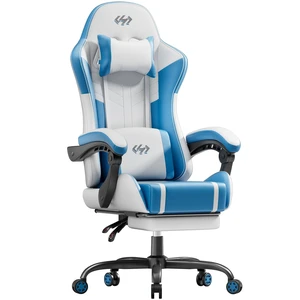 High Back Gaming Chair, USB Massage Lumbar Support, White&Blue | PU Leather & Pocket Spring Seat Cushion, Footrest, 90°-135° recline, 330 lb capacity, for adult gaming, work & relaxing High Back Gaming Chair, USB Massage Lumbar Support, White&Blue | PU Leather & Pocket Spring Seat Cushion, Footrest, 90°-135° recline, 330 lb capacity, for adult gaming, work & relaxing