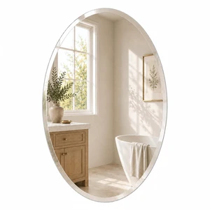 24x36 Inch Oval Frameless Beveled Wall Mirror for Bathroom Vanity | A larger oval brings graceful coverage to bathroom vanities, bedroom dressers and entryway walls. 24x36 Inch Oval Frameless Beveled Wall Mirror for Bathroom Vanity | A larger oval brings graceful coverage to bathroom vanities, bedroom dressers and entryway walls.
