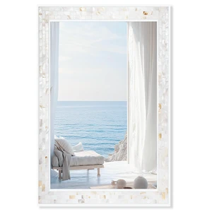 White 24 x 36 Inch Mosaic Bathroom Mirror for Wall | Natural mother of pearl shell frame, tempered glass, coastal boho bedroom living Room wall decor White 24 x 36 Inch Mosaic Bathroom Mirror for Wall | Natural mother of pearl shell frame, tempered glass, coastal boho bedroom living Room wall decor