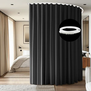 Room Divider Ceiling Mounted Curtains Track Sets Extra Wide Blackout Curtain Flexible Tracks for Bedroom Privacy Partition Separator, 1 Panel Black Drape and White Rail, W12.5 x H8ft Room Divider Ceiling Mounted Curtains Track Sets Extra Wide Blackout Curtain Flexible Tracks for Bedroom Privacy Partition Separator, 1 Panel Black Drape and White Rail, W12.5 x H8ft