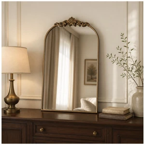 Ornate Baroque Vintage Gold Mirror - 19"X27" | Arched Antique Brass Mirror with Full Metal Frame,Perfect for Entryway, Fireplace, Living Room, Hallway, or Bathroom Décor Ornate Baroque Vintage Gold Mirror - 19"X27" | Arched Antique Brass Mirror with Full Metal Frame,Perfect for Entryway, Fireplace, Living Room, Hallway, or Bathroom Décor