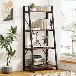 Industrial Ladder Shelf Bookcase, 4 Tier Rustic Ladder Bookshelf, Standing Leaning Book Shelves for Living Room (Rustic Oak) Industrial Ladder Shelf Bookcase, 4 Tier Rustic Ladder Bookshelf, Standing Leaning Book Shelves for Living Room (Rustic Oak)