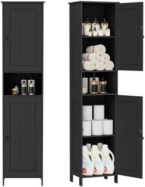 Tall Bathroom Storage Cabinet with 2 Doors, Slim Bathroom Cabinet | Narrow Storage Cabinet with Adjustable Shelves, Reversible Door, Easy Assembly, for Bathroom, Living Room, Black, 15.7''W Tall Bathroom Storage Cabinet with 2 Doors, Slim Bathroom Cabinet | Narrow Storage Cabinet with Adjustable Shelves, Reversible Door, Easy Assembly, for Bathroom, Living Room, Black, 15.7''W