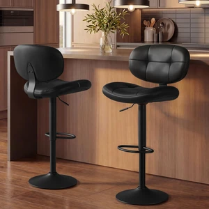 Bar Stools Set of 2, Height Adjustable Swivel Chairs, PU Leather | Kitchen Barstools with Back and Footrest, Quilt Surface, Steel, Dining Room, Counter, Ink Black, ULJB150B101S Bar Stools Set of 2, Height Adjustable Swivel Chairs, PU Leather | Kitchen Barstools with Back and Footrest, Quilt Surface, Steel, Dining Room, Counter, Ink Black, ULJB150B101S