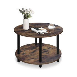 Small Round Coffee Table for Small Space, 23.5" 2-Tier Rustic Brown Wooden Coffee Table with Open Storage for Living Room/Balcony/Office, Metal Legs, Easy to Assemble Small Round Coffee Table for Small Space, 23.5" 2-Tier Rustic Brown Wooden Coffee Table with Open Storage for Living Room/Balcony/Office, Metal Legs, Easy to Assemble