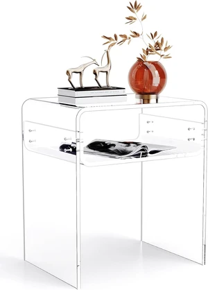 Clear Acrylic End Table 2-Tier Bedside nightstand for Living Room Bedroom Home Decor (Clear) Clear Acrylic End Table 2-Tier Bedside nightstand for Living Room Bedroom Home Decor (Clear)