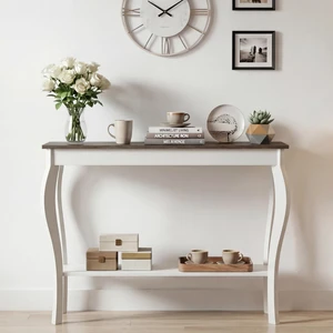 39" Narrow Farmhouse Entryway Table with Storage Shelf, Soft White | Console Table with Curved Legs, Chic Accent Sofa Table with Shelves for Entryway, Living Room, Hallway 39" Narrow Farmhouse Entryway Table with Storage Shelf, Soft White | Console Table with Curved Legs, Chic Accent Sofa Table with Shelves for Entryway, Living Room, Hallway
