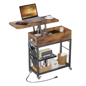 Lift Top End Table with Charging Station and Wheels (Rustic Wood) | Sofa Side Table with USB Port & AC Outlets, Movable Bedside Nightstand with Side Bag for Office Living Room Bedroom Lift Top End Table with Charging Station and Wheels (Rustic Wood) | Sofa Side Table with USB Port & AC Outlets, Movable Bedside Nightstand with Side Bag for Office Living Room Bedroom