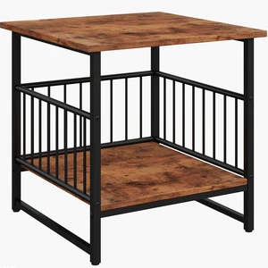 End Table, Industrial Side Table with 2-Tire Storage Shelf, 180LBS Mini Fridge Stand with Adjustable Feet, 24"x24" Wood Night Stand Small Bedside Table for Living Room Bedroom, Brown End Table, Industrial Side Table with 2-Tire Storage Shelf, 180LBS Mini Fridge Stand with Adjustable Feet, 24"x24" Wood Night Stand Small Bedside Table for Living Room Bedroom, Brown