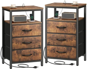 Nightstands Set of 2, Nightstand with Charging Station,Bedside Table | 27.6 Inch Side Table Night Stand with Outlets, End Table with Fabric Drawers, Night Stand for Bedroom, Rustic Brown Nightstands Set of 2, Nightstand with Charging Station,Bedside Table | 27.6 Inch Side Table Night Stand with Outlets, End Table with Fabric Drawers, Night Stand for Bedroom, Rustic Brown