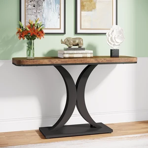 Industrial Console Table, 40 inch Narrow Entryway Foyer Table with Geometric Base, Rustic Hallway Accent Table for Living Room, Entrance Industrial Console Table, 40 inch Narrow Entryway Foyer Table with Geometric Base, Rustic Hallway Accent Table for Living Room, Entrance
