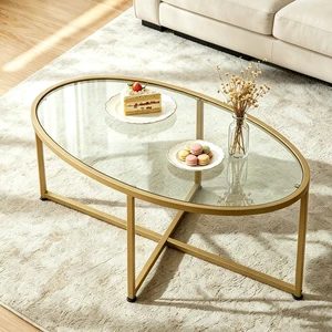 Coffee Table Gold Oval Glass Coffee Tables for Living Room,Modern Gold Metal Frame Tea Tables for Small Space, Tempered Glass Top Center Table with Stable Cross Base for Bedroom, Office,Balcony Coffee Table Gold Oval Glass Coffee Tables for Living Room,Modern Gold Metal Frame Tea Tables for Small Space, Tempered Glass Top Center Table with Stable Cross Base for Bedroom, Office,Balcony