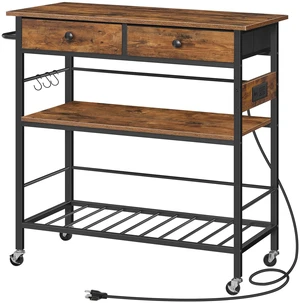 Kitchen Island with Storage, Rolling Island Cart for Kitchen with 2 Drawers & Outlet, 3 Tier Coffee Station and Microwave Stand, Kitchen Island Table for Home, Rustic Brown BF08UZD01 Kitchen Island with Storage, Rolling Island Cart for Kitchen with 2 Drawers & Outlet, 3 Tier Coffee Station and Microwave Stand, Kitchen Island Table for Home, Rustic Brown BF08UZD01