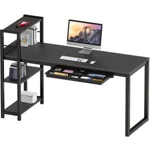 46-Inch Home Office Computer Desk w/Side Shelf & Drawer, Black | w/ Reversible Adjustable Shelf | Drawer with adjustable compartments 46-Inch Home Office Computer Desk w/Side Shelf & Drawer, Black | w/ Reversible Adjustable Shelf | Drawer with adjustable compartments