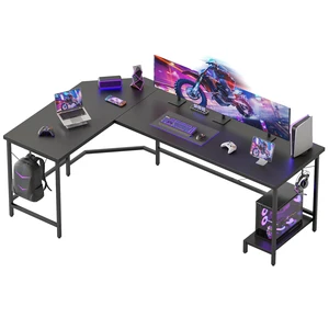 67 inch L Shaped Desk with CPU Stand, Large Corner Gaming Desk | Simple Computer Desk with 2 Hooks, Office Table for Home Bedroom Study Work Writing, Black 67 inch L Shaped Desk with CPU Stand, Large Corner Gaming Desk | Simple Computer Desk with 2 Hooks, Office Table for Home Bedroom Study Work Writing, Black