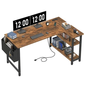 L Shaped Computer Desk with Power Outlet Shelves, 47 Inch Corner Desk for Home Office Bedroom, L-Shaped Study Writing Working PC Desks, Rustic Brown L Shaped Computer Desk with Power Outlet Shelves, 47 Inch Corner Desk for Home Office Bedroom, L-Shaped Study Writing Working PC Desks, Rustic Brown