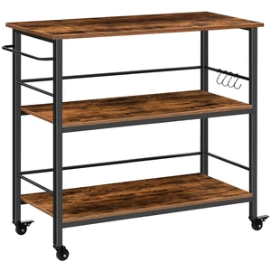 Kitchen Island with Storage, Industrial Kitchen Counter with Hooks and Side Enclosures, 3 Tier Kitchen Cart with Large Workstation, Saving Space, Easy Assembly, Rustic Brown and Black BF03ZD01 Kitchen Island with Storage, Industrial Kitchen Counter with Hooks and Side Enclosures, 3 Tier Kitchen Cart with Large Workstation, Saving Space, Easy Assembly, Rustic Brown and Black BF03ZD01