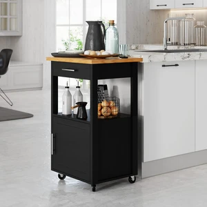 Kitchen Island Cart with Storage, Rolling Microwave Table | Kitchen Table on Wheels with Worktop,Single Door Storage Cabinet and Drawer for Kitchen,Dinning Room, Black Kitchen Island Cart with Storage, Rolling Microwave Table | Kitchen Table on Wheels with Worktop,Single Door Storage Cabinet and Drawer for Kitchen,Dinning Room, Black