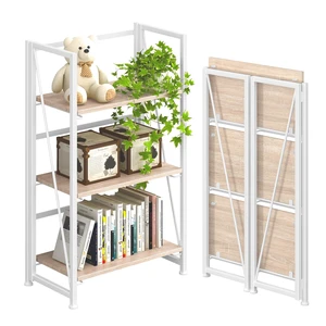 No Assembly Folding Bookshelf Storage Shelves 3 Tier Vintage Bookcase Standing Racks for Bedroom Living Room Home Office No Assembly Folding Bookshelf Storage Shelves 3 Tier Vintage Bookcase Standing Racks for Bedroom Living Room Home Office