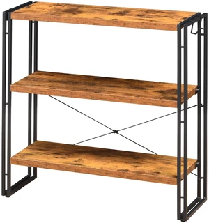 Bookshelf, 3-Tier Industrial Bookcase, Rustic Open Book Shelf, Freestanding Horizontal Bookshelves with Metal Frame Bookshelf, 3-Tier Industrial Bookcase, Rustic Open Book Shelf, Freestanding Horizontal Bookshelves with Metal Frame