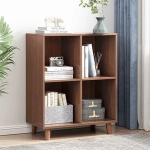 Open Cubes Low Bookcase - 2-Tier 4-Cube Short Bookshelf in Walnut | Nordic Minimalist Style, MDF Material, Solid Wood Legs, Deep Storage Cubes, Free Standing Wooden Cabinet Organizer Unit Open Cubes Low Bookcase - 2-Tier 4-Cube Short Bookshelf in Walnut | Nordic Minimalist Style, MDF Material, Solid Wood Legs, Deep Storage Cubes, Free Standing Wooden Cabinet Organizer Unit