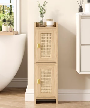 Rattan Small Bathroom Cabinet Narrow Toilet Paper Organizer Oak | 7.9''D x 7.9''W Bathroom Organizer and Storage Cabinet for Small Space, Slim Corner Unit with Adjustable Shelf Rattan Small Bathroom Cabinet Narrow Toilet Paper Organizer Oak | 7.9''D x 7.9''W Bathroom Organizer and Storage Cabinet for Small Space, Slim Corner Unit with Adjustable Shelf